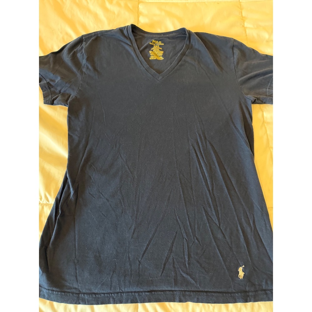 Polo Ralph Lauren Mens V-Neck T-Shirt Navy Blue Classic Fit Cotton Size M